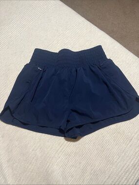 SILKWORLD High-Rise Running Gym Shorts w/ Compression Liner (Navy Blue, X-Large)